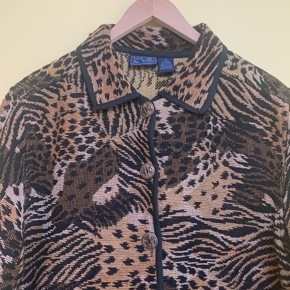 Jane Ashley Mixed Animal Print Woven Tapestry Button Unlined Blazer Coat L - Picture 3 of 17